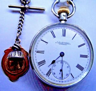 A Antique Silver Pocket Watch & Chain By Russell Liverpool
