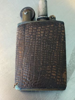 Vintage Meb Parker Flip Top Pocket Lighter - Austria - Patent 1912 Leather Wrap
