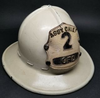 Vintage Msa Firefighters Helmet Firemen Leather Assistant Chief Badge 2 Gfd