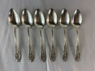 Set Of 6 Wallace Rose Point Coffee Spoons Sterling Silver With Monogram