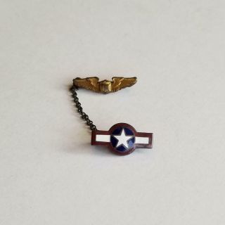 U.  S.  Military Pin Red White & Blue Star With Wings - 10k Gold Plated On Sterling