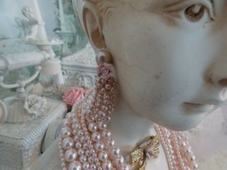 SHABBY VINTAGE FRENCH CHIC HOUDON LADY/ GIRL STATUE BUST W/ JEWELS & PINK HAT 7
