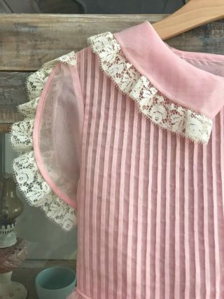 1950 ' s vintage girl sheer pink party dress,  sash tie,  flutter sleeves,  soft lace 3