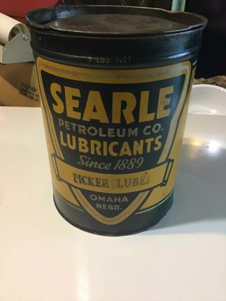 Vintage Searle Petroleum Oil Can 3 Pound Grease Tin Omaha Nebraska Advertising