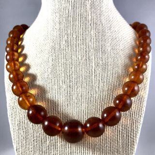 Vintage Baltic Dark Honey Amber Round Bead Necklace 58 Gm.  Amber Jewelry Ussr.