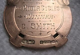 Gold Motor Cycling Hill Climb 1911 prize fob medal 9 carat 11.  4 grams pre WW1 3