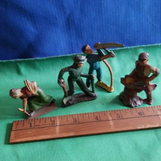 Vintage French Made Lead Toy Figures Four Paint Workers / View
