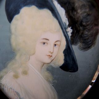 Antique Pair Miniature Portrait Ladies 19th - C Painting Signed George Wax Seal 12