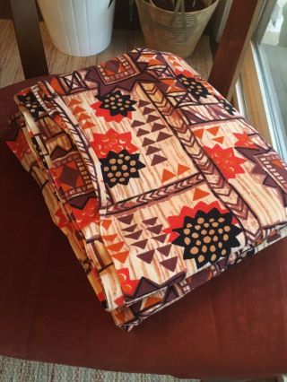Vintage Barkcloth Fabric Tablecloth Orange Brown 7ft X 59” Tiki Mid Century