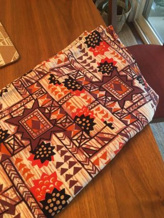 Vintage Barkcloth Fabric Tablecloth Orange Brown 7ft X 59” Tiki Mid Century 2