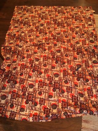 Vintage Barkcloth Fabric Tablecloth Orange Brown 7ft X 59” Tiki Mid Century 3