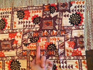 Vintage Barkcloth Fabric Tablecloth Orange Brown 7ft X 59” Tiki Mid Century 5