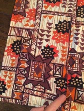 Vintage Barkcloth Fabric Tablecloth Orange Brown 7ft X 59” Tiki Mid Century 7