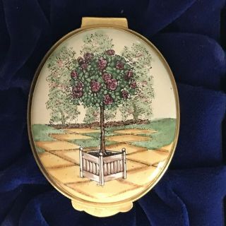 Vintage Halcyon Days Rose Topiary Oval Crummles Enamel Trinket Box