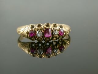 Ladies Antique 18ct Gold Ruby & Diamond Ring B 