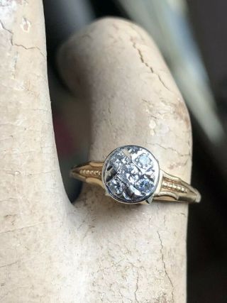 Estate 14k 18k Gold Ring With Five Diamonds Cocktail Wedding Sz 4