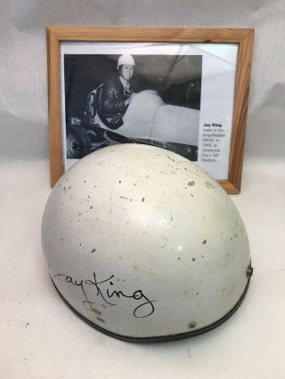 Vintage Motorcycle Half Helmet Race Car Auto Dirt Track Autographed By Jay King