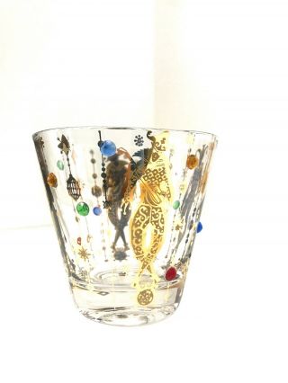 Vintage Set 8 Culver 22k Gold Harlequin Mardi Gras Jester Glasses Mod Jeweled 3