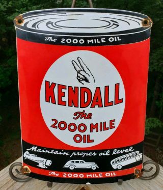 Vintage Old Kendall Motor Oil Can Porcelain Gas Pump Sign Advertising