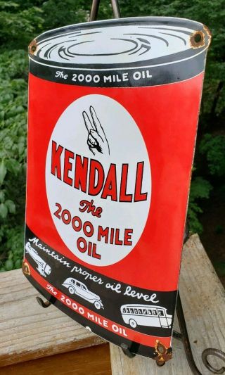 VINTAGE OLD KENDALL MOTOR OIL CAN PORCELAIN GAS PUMP SIGN ADVERTISING 2