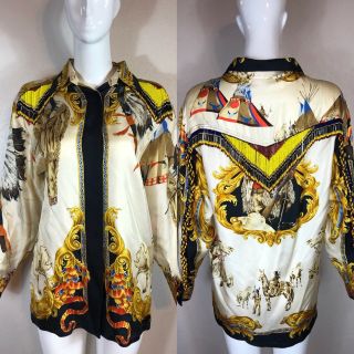 Rare Gianni Versace Bondage 1992 Native American Silk Bead Fringe Shirt Sz 42 M