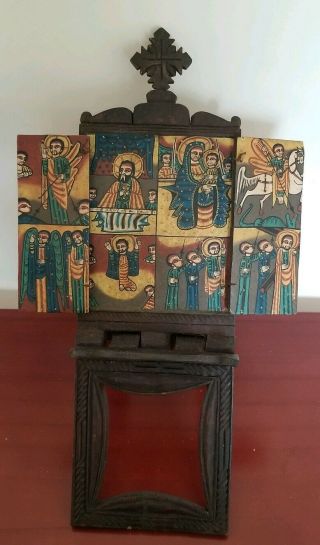 Vintage Ethiopian Bible Stand Hand Crafted/painted Wood Coptic Christian Art