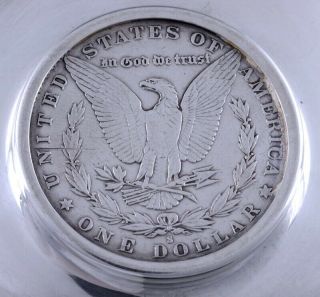 GREAT AMERICAN STERLING SILVER CANDY DISH BOWL w INSET 1881 MORGAN SILVER DOLLAR 5