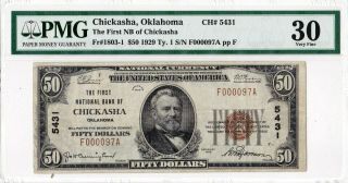 $50 1929 T1 First National Chickasha Oklahoma Ok " Mega Rare " Only 4 On Census