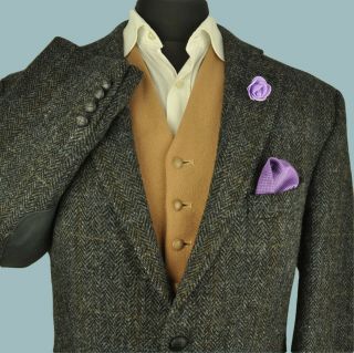 Vtg Harris Tweed Tailored Country Hacking Jacket 46 " 107 Stunning Garment