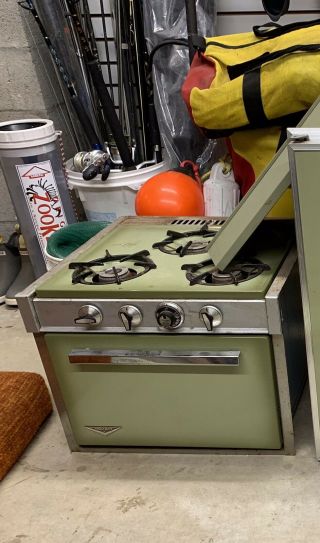 Vintage 69 Rv Camper Propane 3 Burner Oven / Stove With Hood Avocado