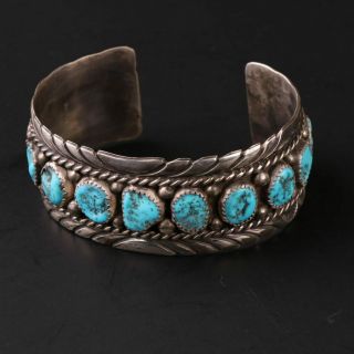 Native American Cuff Bracelet Sterling Silver.  925 Turquoise Authentic Vintage
