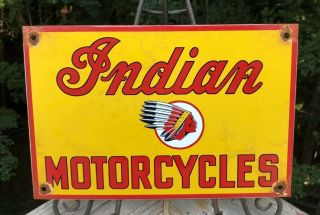 Vintage Indian Motorcycles Porcelain Metal Sign 12 X 8 Gas Oil Pump Plate Bikes