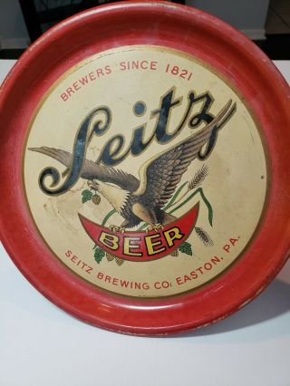 Rare Vintage 13 Inch Seitz Brewing Tin Beer Tray Bald Eagle Easton Pa