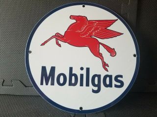 Vintage Mobil Gas Gasoline Porcelain Sign 11 3/4 Pegasus Lubester Pump Oil Rare
