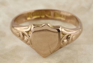 Edwardian 9ct Rose Gold Shield Signet Ring Size O