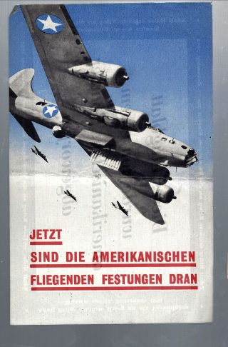 Ww2us Propaganda Leaflet Dropped On Germans,  Bomber,  Rare,  Approx 5 " X 8 "