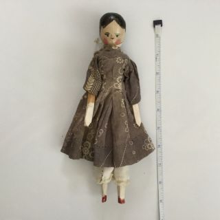 Antique Grodnertal Jointed Peg Wooden Doll Dressed