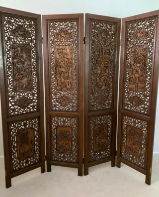 Vintage Hand Sculpted,  Solid Wood Asian Room Divider/screen,