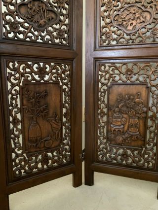 Vintage hand sculpted,  solid wood Asian room divider/screen, 2