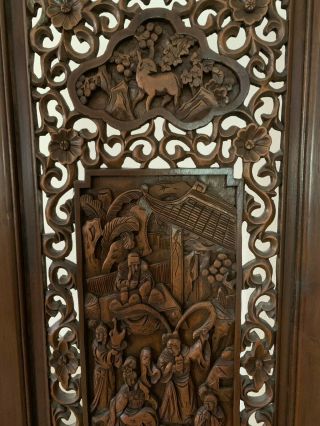 Vintage hand sculpted,  solid wood Asian room divider/screen, 3