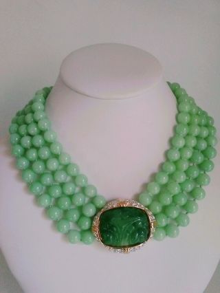 Nolan Miller Magnificent Sim.  Green Jade Imperial Multi - Strand Necklace - Rare -