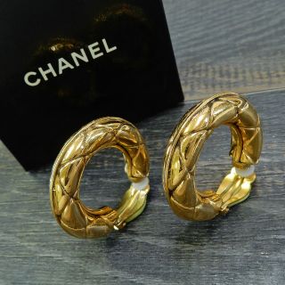 Chanel Gold Plated Cc Matelasse Vintage Ring Clip Earrings 4509a Rise - On