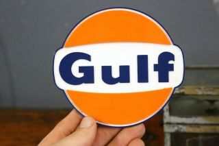 Vintage Gulf Motor Oil Plastic Sign 5 " Emblem Gas Station Advertising Badge