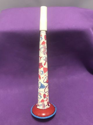 Vintage Metal Party Toy Horn Red White Blue Clown Noisemaker 4th Of July Ready