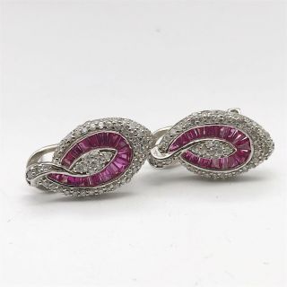 Vintage Solid Silver Pink Topaz White Sapphire Cluster Snake Ladies Earrings
