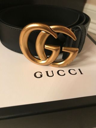 Authentic Gucci Black Leather Belt With Double G Buckle.