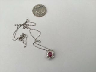 18k White Gold,  Ruby And Diamonds Pendant On A 14k Chain,  1.  9 Grams