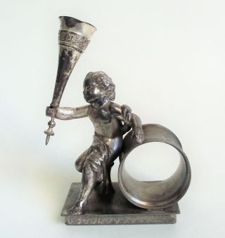 Reed Barton Antique Figural Cherub Silver Plate Napkin Ring Holder Bud Vase 1285