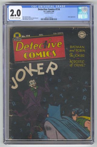 Detective Comics 114 Cgc 2.  0 Vintage Dc Comic Batman Classic Joker Cover 10c