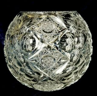 Hawkes Cut Glass Rose Bowl Queens Pattern W Hobstars Rare Form